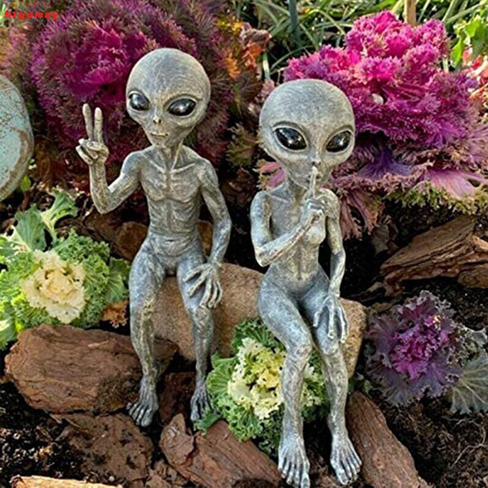 Sigomay Nhựa Người Ngoài Hành Tinh UFO Ngoài Trời Lùn tượng cho vườn Trang Trí trang trí Halloween