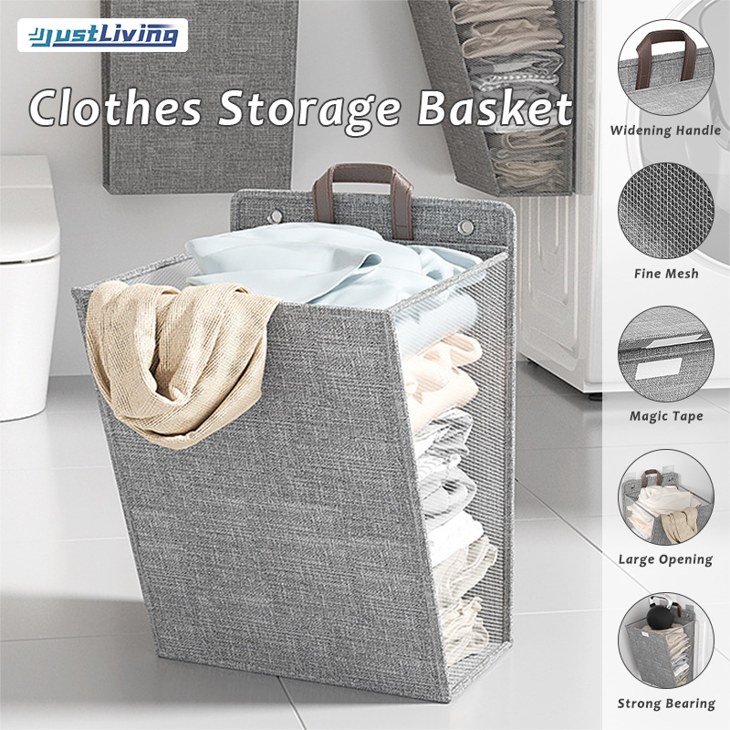 JustLiving Household Foldable Wall-mounted Cotton and Hemp Dirty Clothes Basket Storage Basket,Large Capacity Portable Bathroom Dirty Clothes Storage Basket House Wall Hanging ราคา 286 บาท*ส่งฟรี