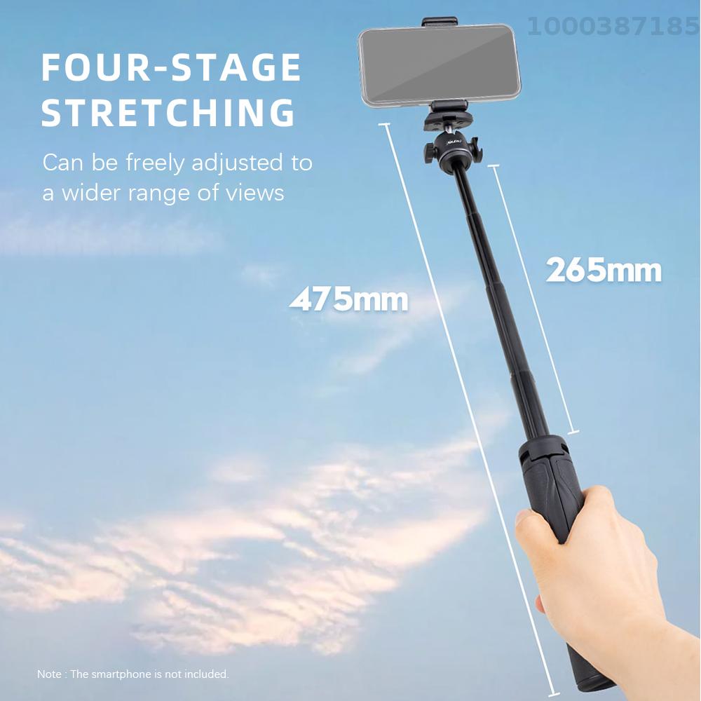 XILETU Q-5 18.7-Inch Mini Desktop Tripod Extendable Selfie Stick with 360°Rotatable Ball Head with Phone Clip 1/4in Quick Release Plate Sports Camera Adapter for Smartphone DSLR Camera Selfie Video Recording
