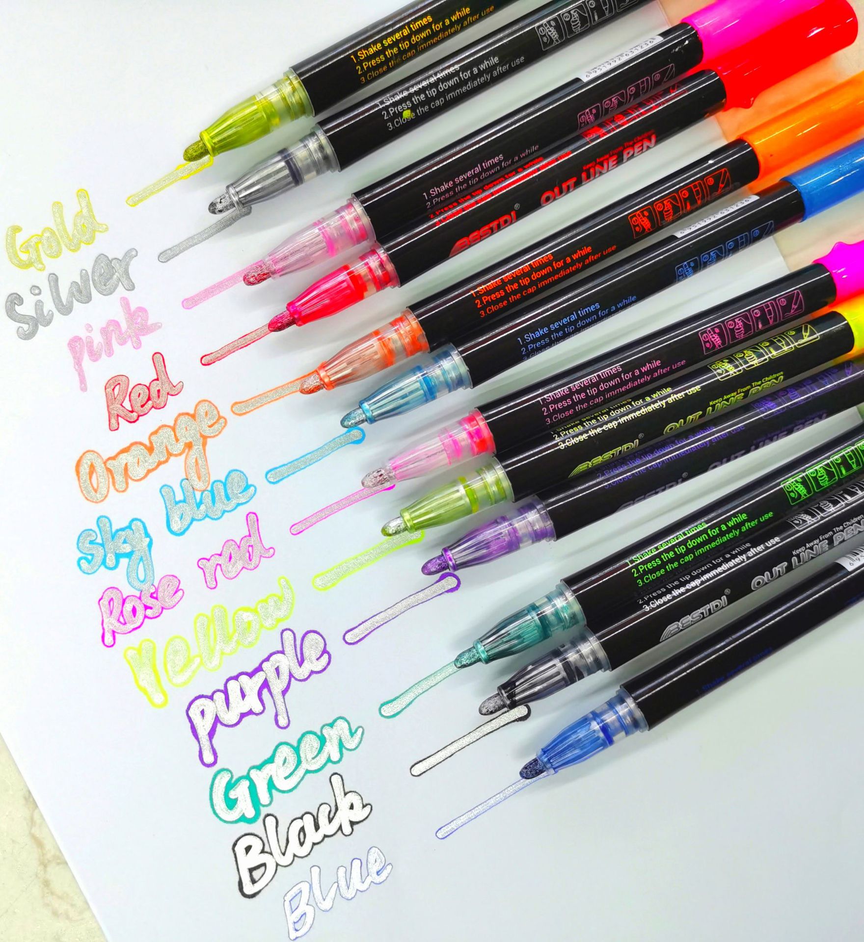 Outline Pen Highlight Marker - Bộ 12 cái Bút nhũ có nét viền chữ sẵn