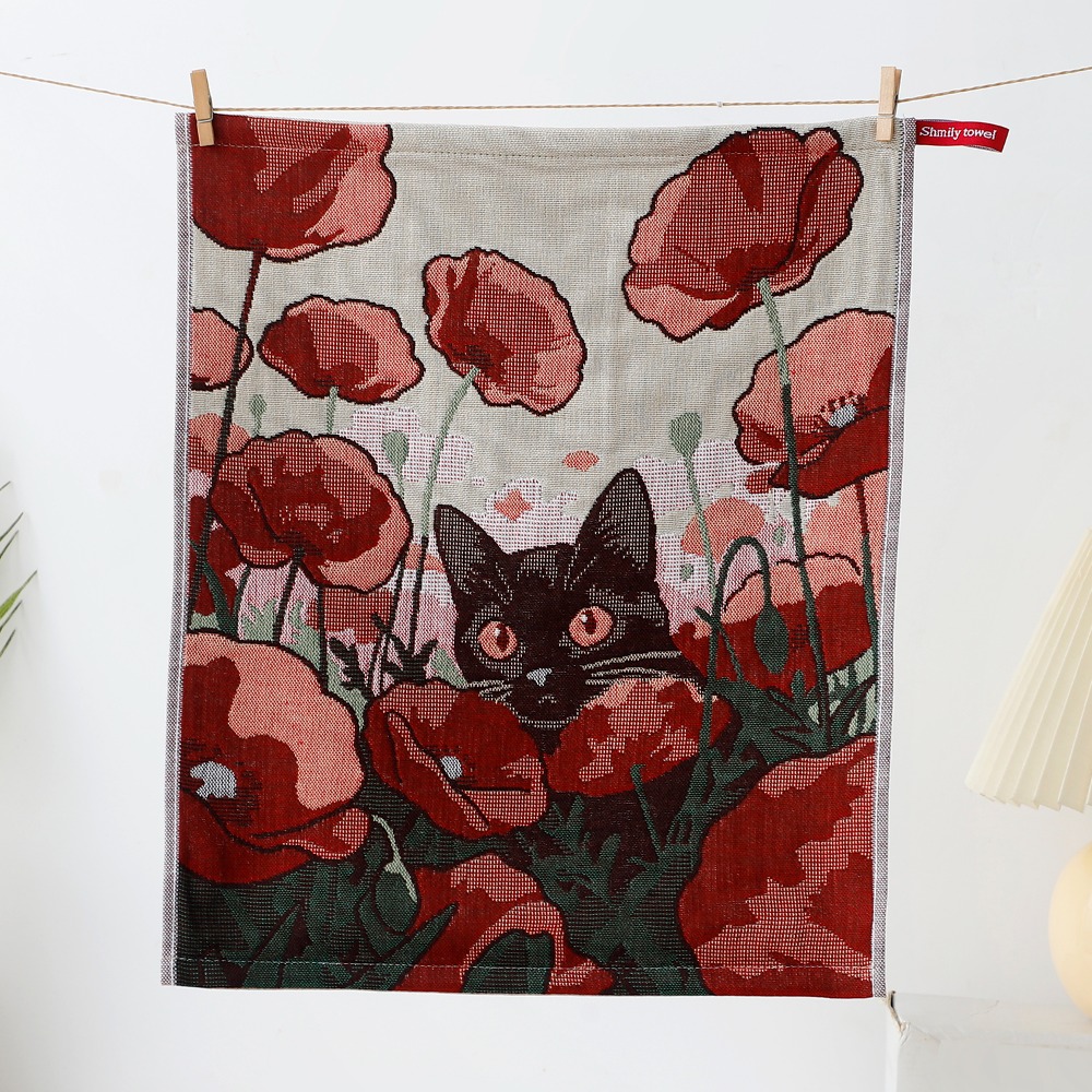 ALLEYDG Vải gạc cotton 4 lớp Khăn lau tay cỡ lớn Họa tiết mèo 34x40cm Khăn lau trà Dễ thương Khô Nhanh Khăn lau bếp Nhà hàng tại gia - 7