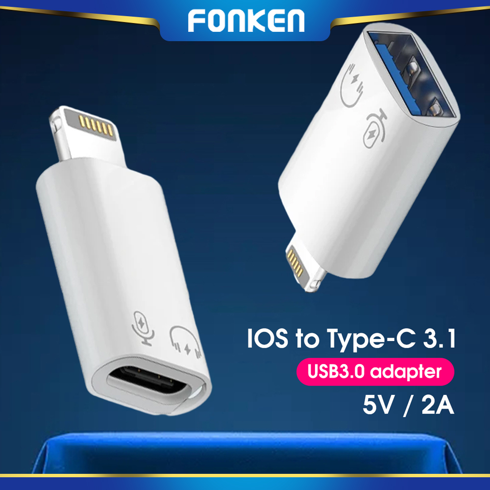 FONKEN Type C Adapter for Ios 8pin Male To Usb 3.0/3.1 Adapter Female Fast Charging Adaptador Headphone Converter for I-phone ราคา 52 บาท*ส่งฟรี