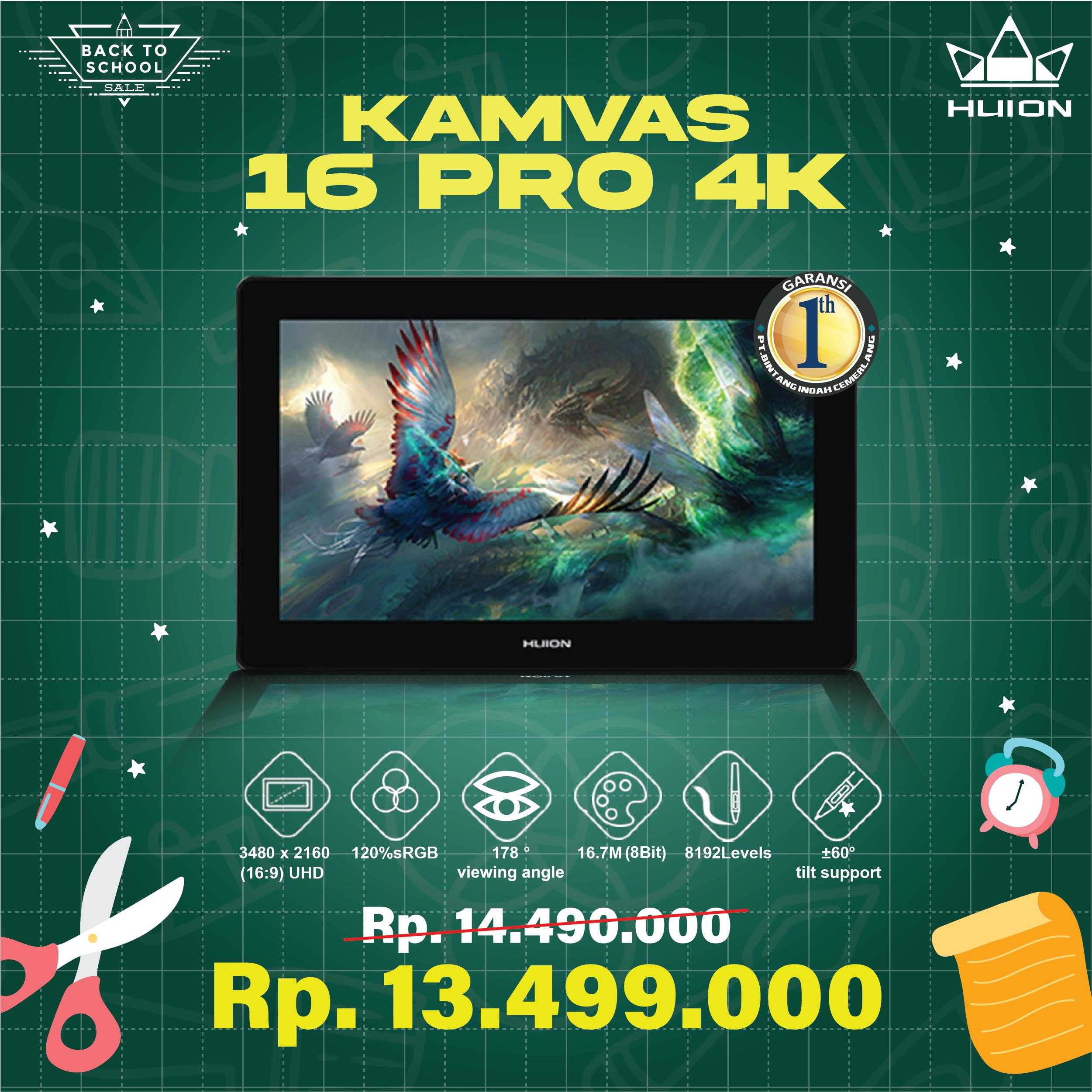Huion Kamvas 16 Pro 4K | BACK TO SCHOOL SALE - Merek Huion Harga 13,499,000 rupiah*Gratis Ongkir