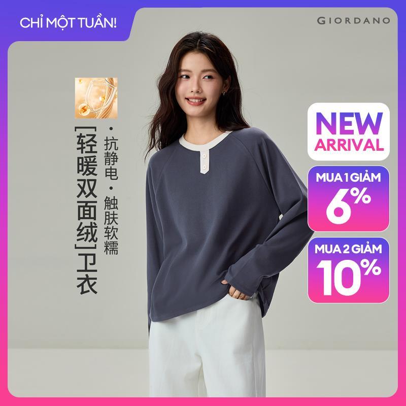 GIORDANO Women Sweatshirts Contrast Round Neck Fleece Sweatshirts Raglan Sleeve Fashionable Casual Relaxed Sweatshirts 05326793