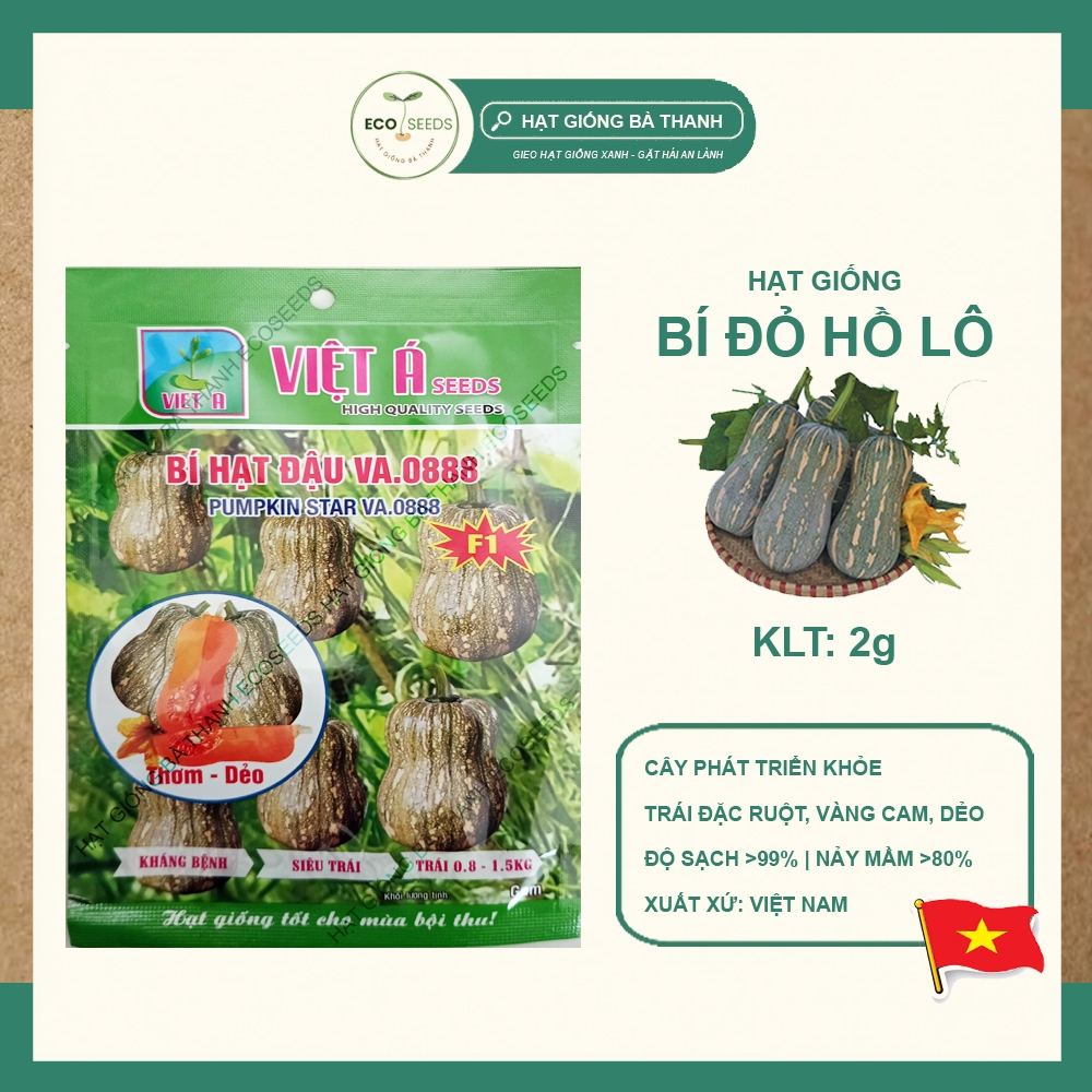 [EcoSeeds] Hạt Giống Bí Đỏ Hạt Đậu F1 Việt Á - Bí Đỏ Hồ Lô Thơm Dẻo, Đặc Ruột, Siêu Trái - Gói 2g