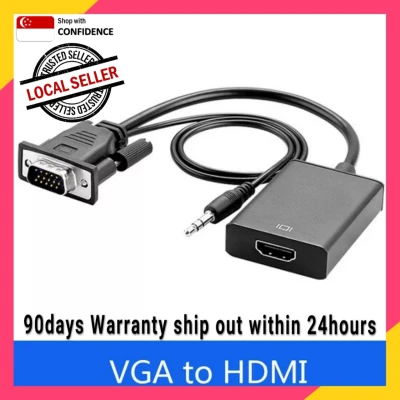 1080P VGA to HDMI Adapter (Male to Female) for Computer, Desktop, Laptop, PC, Monitor, Projector, HDTV with Audio Cable and USB Cable (Black)