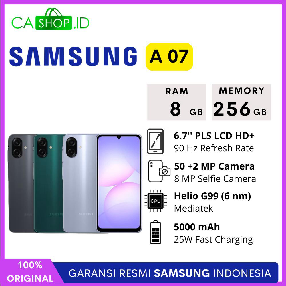 Samsung Galaxy A07 4G LTE 8/256GB + 6/128GB + 4/128GB + 4/64GB - Garansi Resmi SEIN Harga 1,540,000 rupiah*Gratis Ongkir