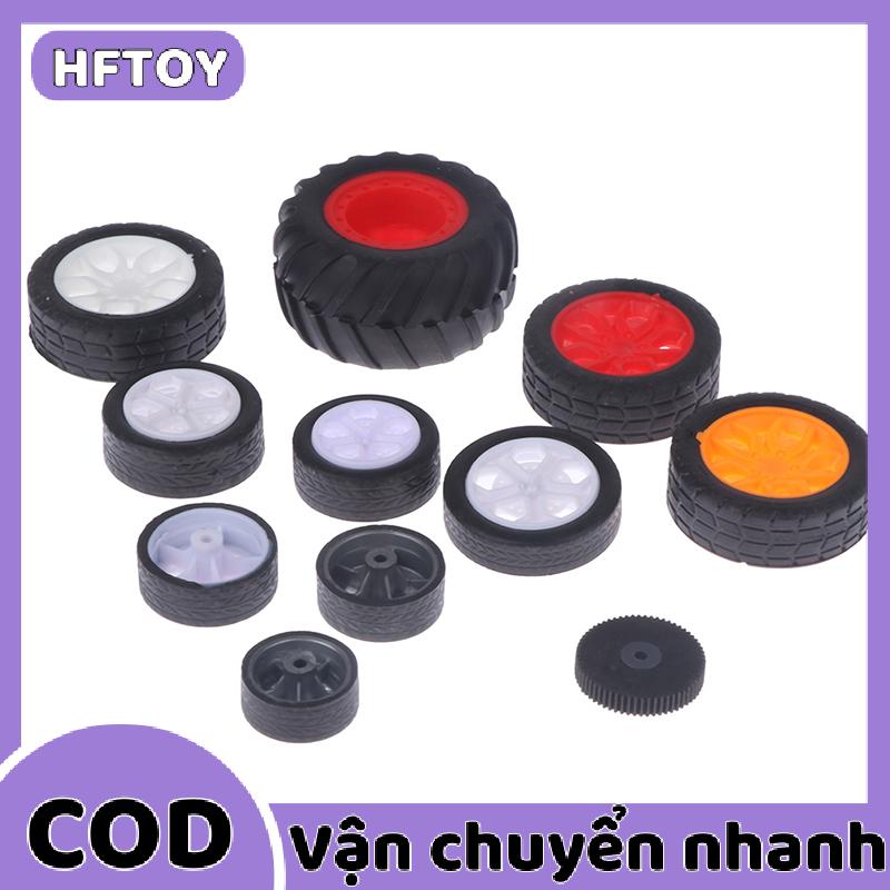 HFTOY 10pcs PC Đồ chơi bánh xe cao su rim lốp DIY mini công nghệ 4WD đầy màu sắc lốp lỗ