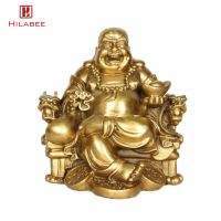 HILABEE Feng Shui Laughing Buddha Statue Good Luck Buddha Statue with Gold Ingot Fortunate Polyresin for Shelf