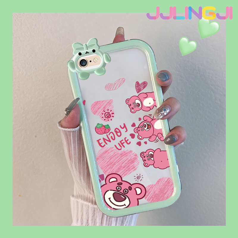 Jjlingji Ốp lưng cho iPhone 6 Plus 6S Plus 7 Plus 8 Plus Ốp lưng hoạt hình dâu tây họa tiết hình gấu