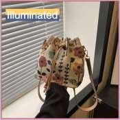 ILLUMINATED SHOP Floral Ethnic Linen Crossbody Bucket Bag