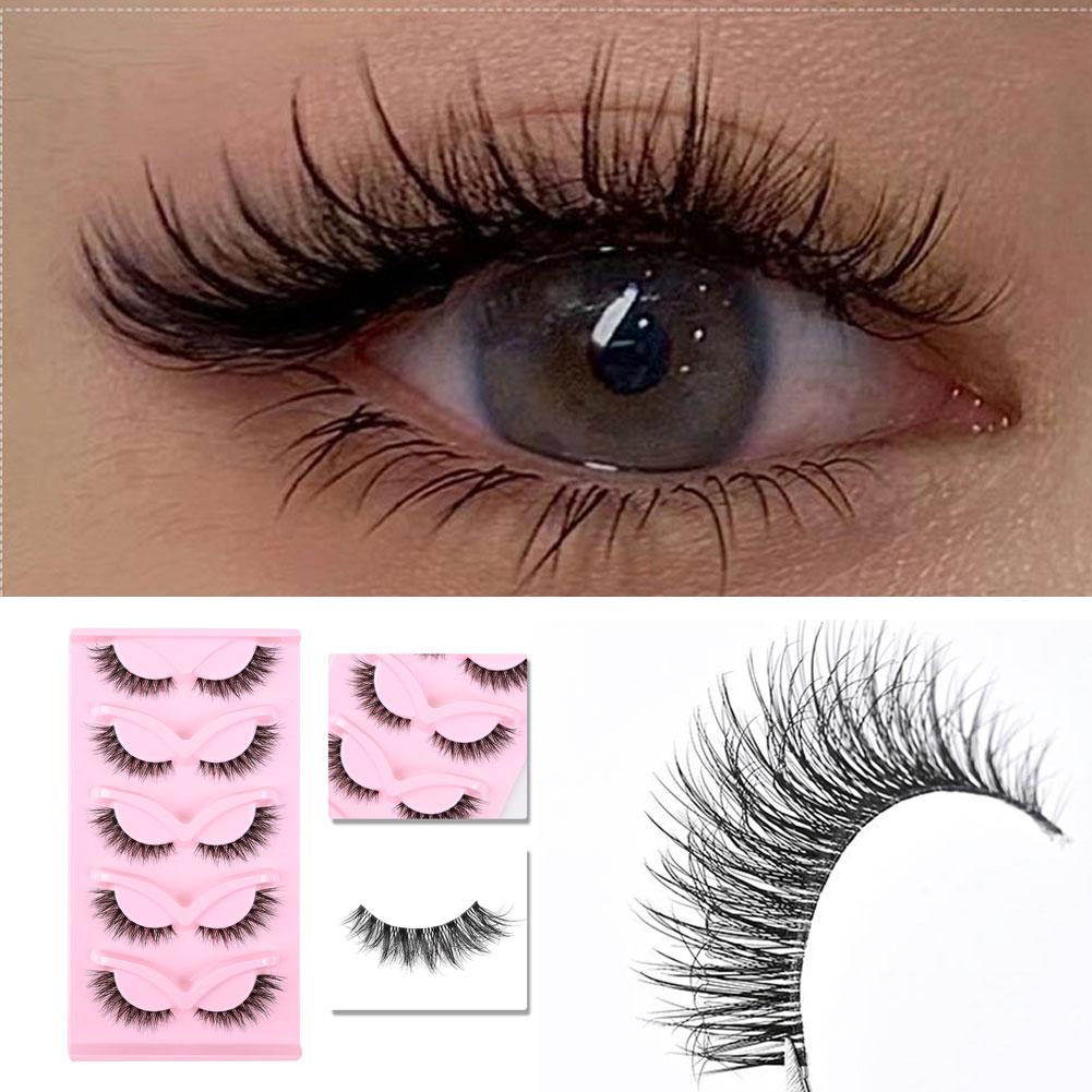 5 Pairs Cat Eye Lashes False Eyelashes Faux Lashes Fox Curling Elegant Fluffy Look 3D Cat Natural Ey