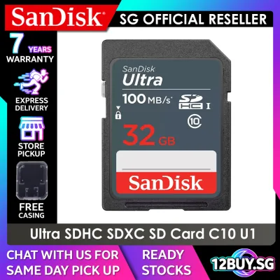 SanDisk Ultra SDHC C10 UHS-I card 100MB/s Read Speed 32GB 64GB 128GB 256GB DUNR 3PM.SG 12BUY.SG 10 Years Warranty Express Door Delivery 3 to 7 Days