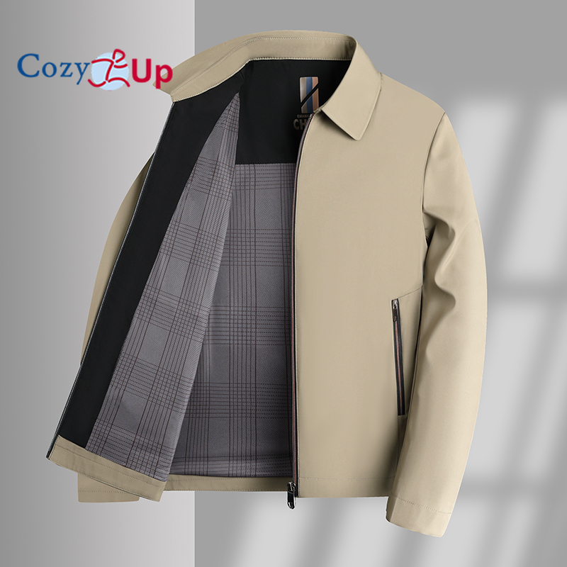 Cozy Up Men's Lightweight Jacket Casual Windbreaker Zipper Up Turndown Collar Business Jacket for Men with Lining