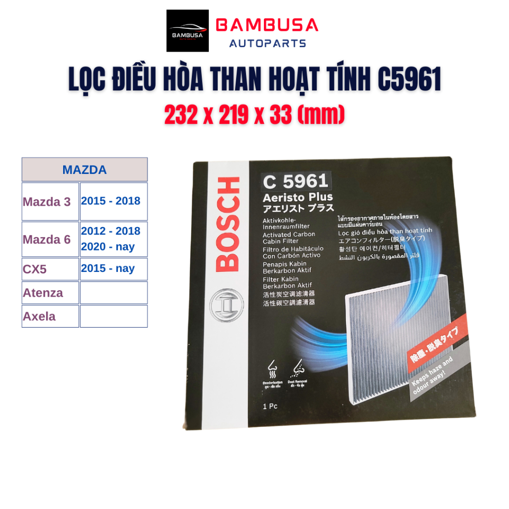 Lọc gió điều hòa than hoạt tính Bosch C5961 - Mazda 3, 6, CX5, Axela Sport, Atenza Sport Wagon