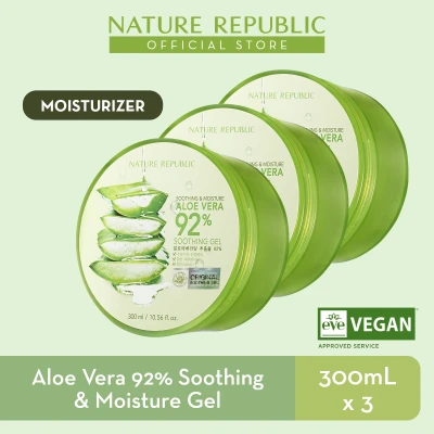 Nature Republic Aloe Vera 92% Soothing & Moisture Gel - Moisturizer for All Skin Types (300 mL - 3 pcs)