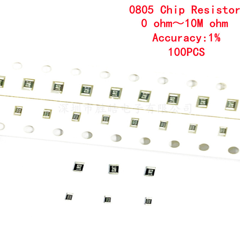 【Hot item】 100Pcs 0805 SMD 1% 1/4W 0R 10M chip resistor 0 10R 100R 220R 330R 470R 1K 4.7K 10K 47K 10