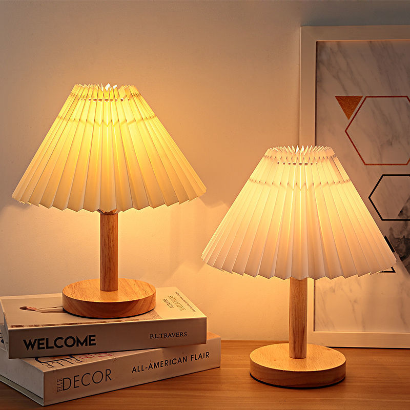 Gỗ Vintage Đèn Bàn Đầu Giường Đèn Thẩm Mỹ Xếp Ly Đèn Đọc Sách