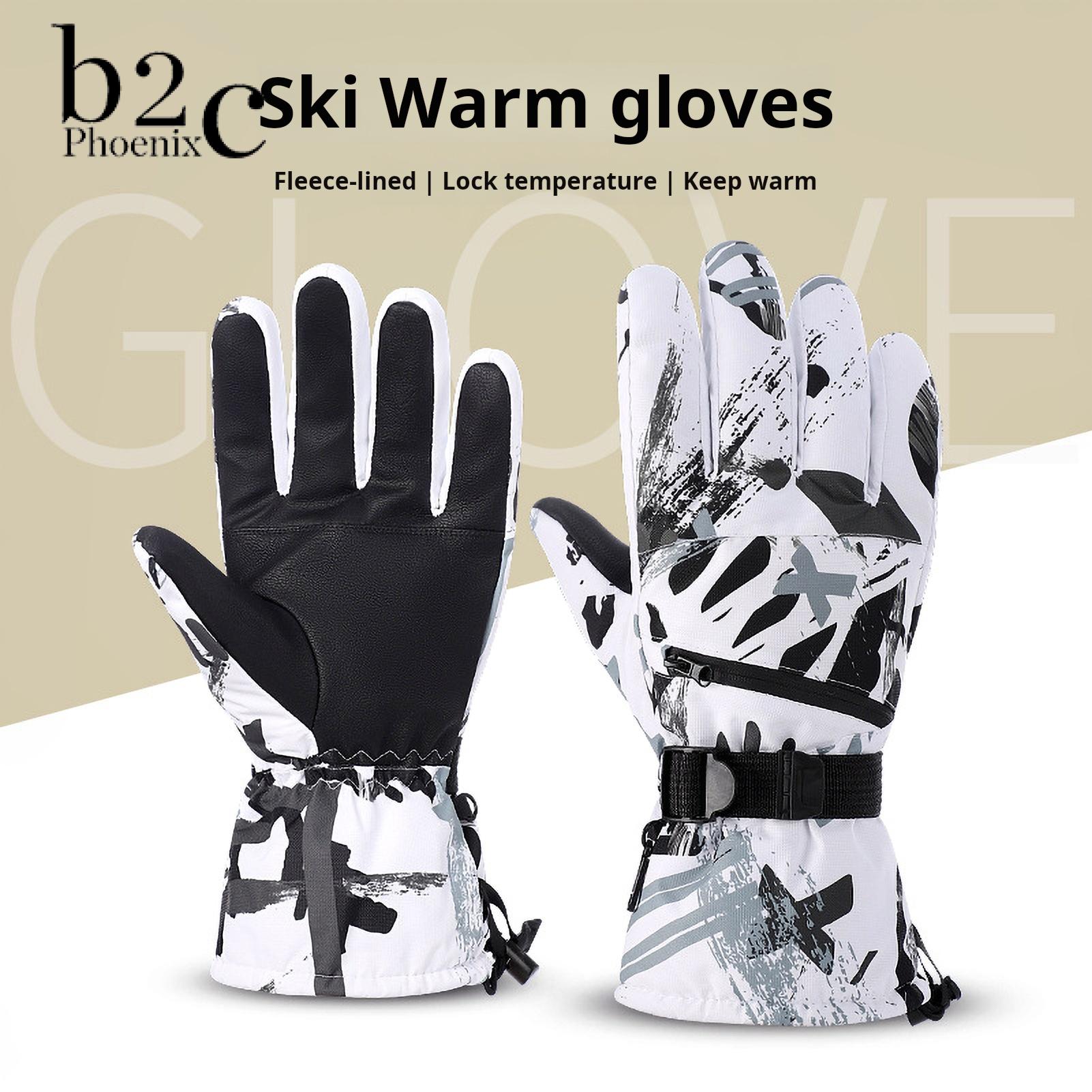 Phoenix B2C Waterproof Ski Gloves Waterproof Gloves Waterproof Windproof Winter Cycling Gloves Unisex Anti-slip Skiing Riding Gloves Warm Durable for Outdoor Activities ราคา 296 บาท*ส่งฟรี