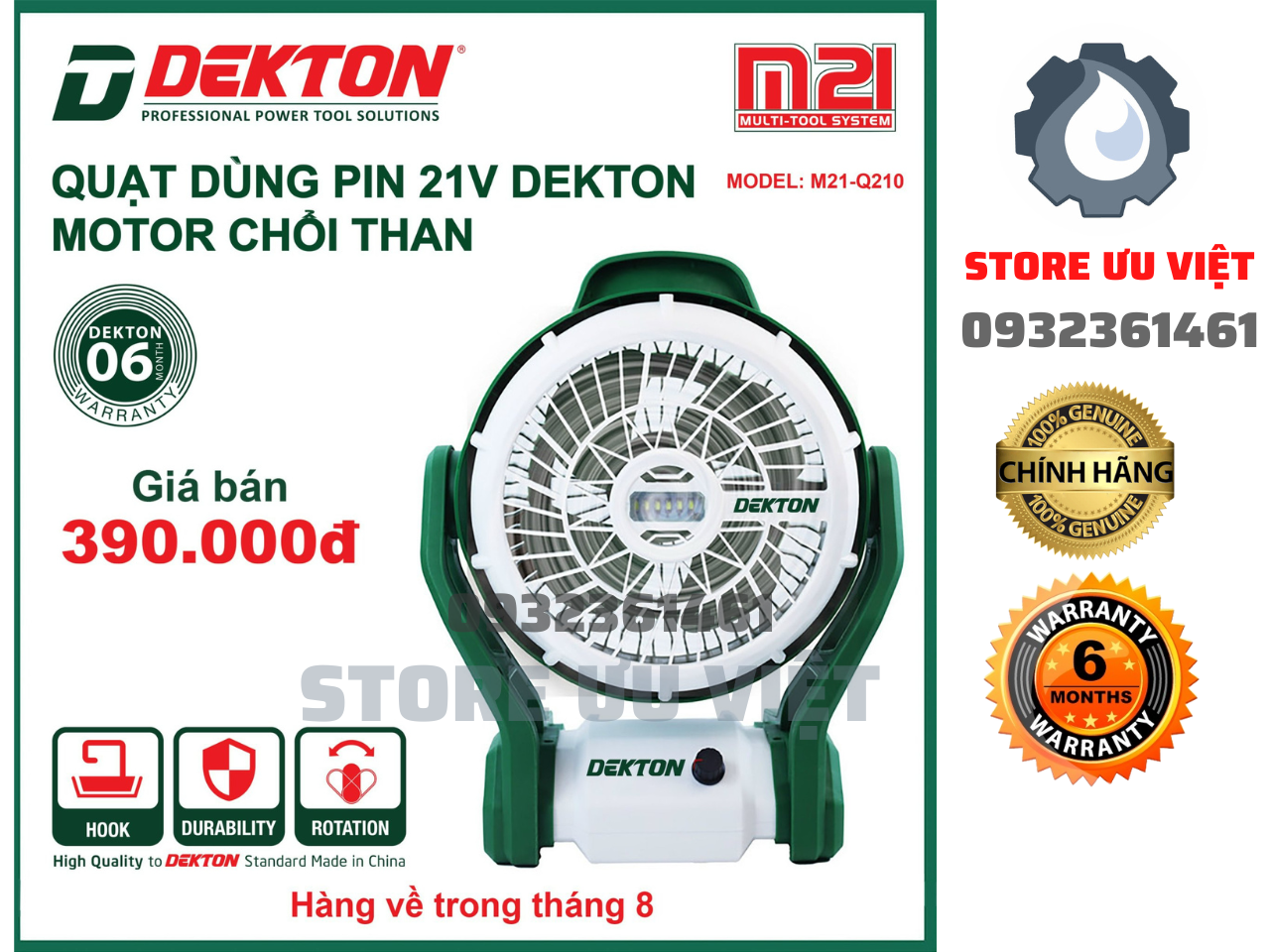 Quạt Dùng Pin Và Điện Dekton / M21-Q2110 / Có Cổng USB Sạc / 3 Cấp Số / Chân Pin Phổ Thông GIÁ TỐT