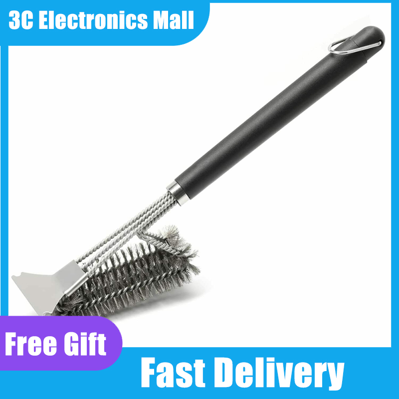 3-head Cleaning Brush Bbq Grill Barbecue Stainless Steel Wire Bristles