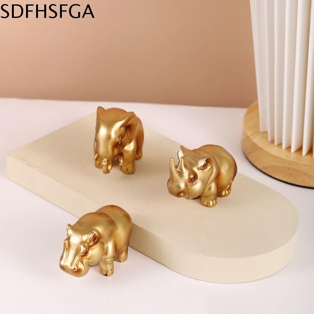 SDFHSFGA Dễ thương Tượng tê giác hà mã voi Vàng Đồ thủ công bằng nhựa Đồ trang trí động vật để bàn Tinh tế Thủ công Tượng Voi May Mắn Trang trí văn phòng tại nhà
