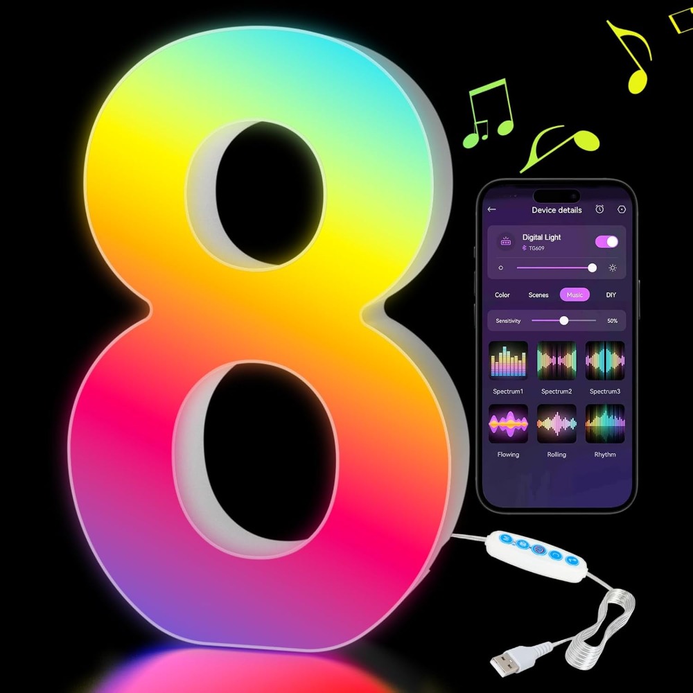 YERZ Smart LED Letters Light Name Letter Decorative Alphabet Light MeRGBW App Multicolor Number Lamp Home