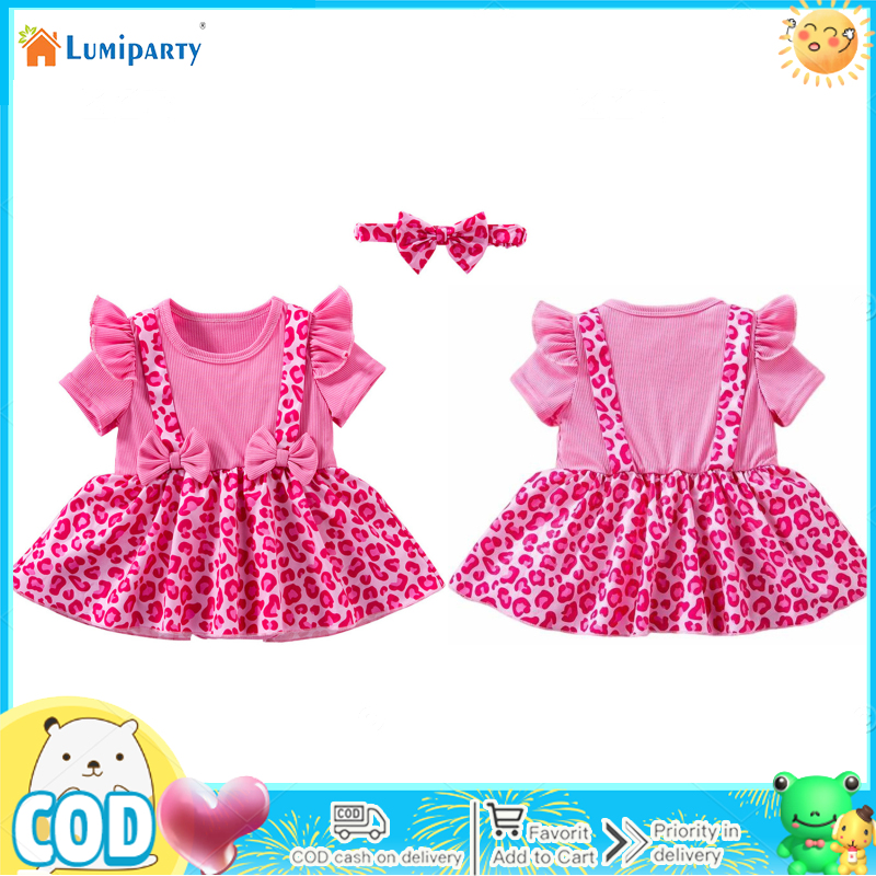 Baby Girl Romper Dress Ruffle Short Sleeve Round Neck Dress With Hairband Summer Casual Clothes Outfits ราคา 215 บาท*ส่งฟรี