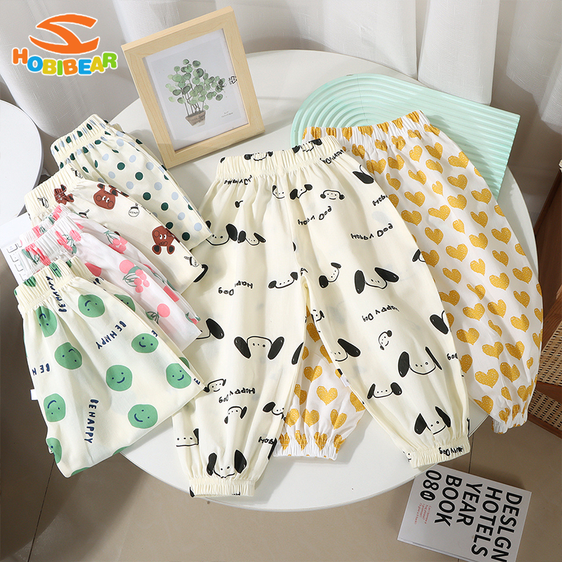 HOBIBEAR children's pants Girls cute cartoon print summer anti-mosquito pants boys anti-tank pants Beach pants for children aged 2-8 years old Thin children's casual pants Comfortable and breathable ราคา 135 บาท*ส่งฟรี