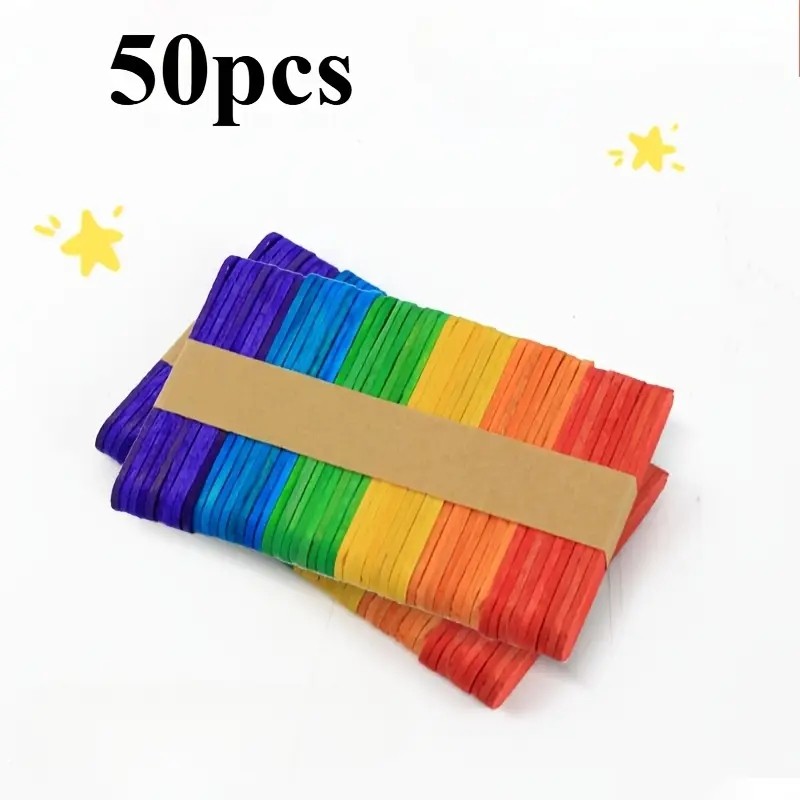 50Pcs Pack Ice Cream Stick Wooden Bars Model Material Handmade Colored Wooden Plate Small Sticks