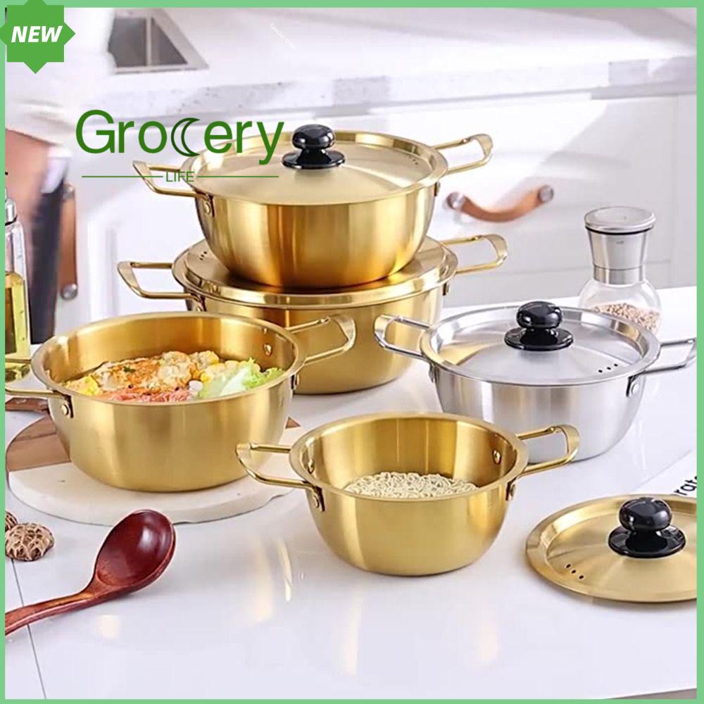 GROCERY LIFE Thép không gỉ Nồi mì ramen mini có nắp Lẩu  Tai đôi Nồi súp Dụng cụ nấu ăn cắm trại