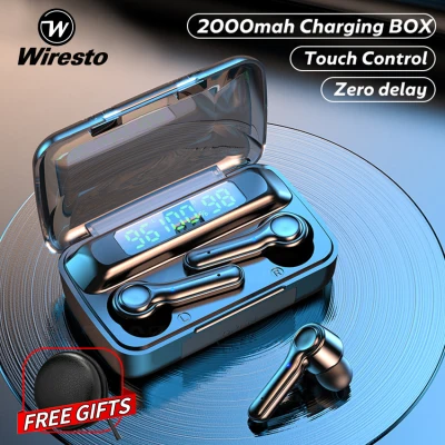 Wiresto True Wireless Earbuds Stereo Earphone EarbudMini Bluetooth Earphone Sports Earphone Headphone Touch Control Sport Earpiece Small Invisible Gaming Headset with Microphone Free Case Box Charging Case