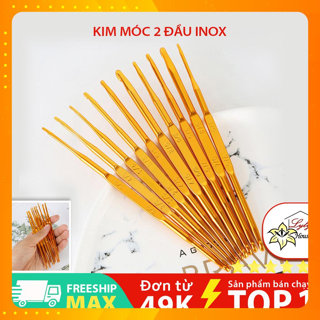 Kim móc 2 đầu inox , kim móc màu  vàng đồng , kim móc dành cho người mới tập móc len