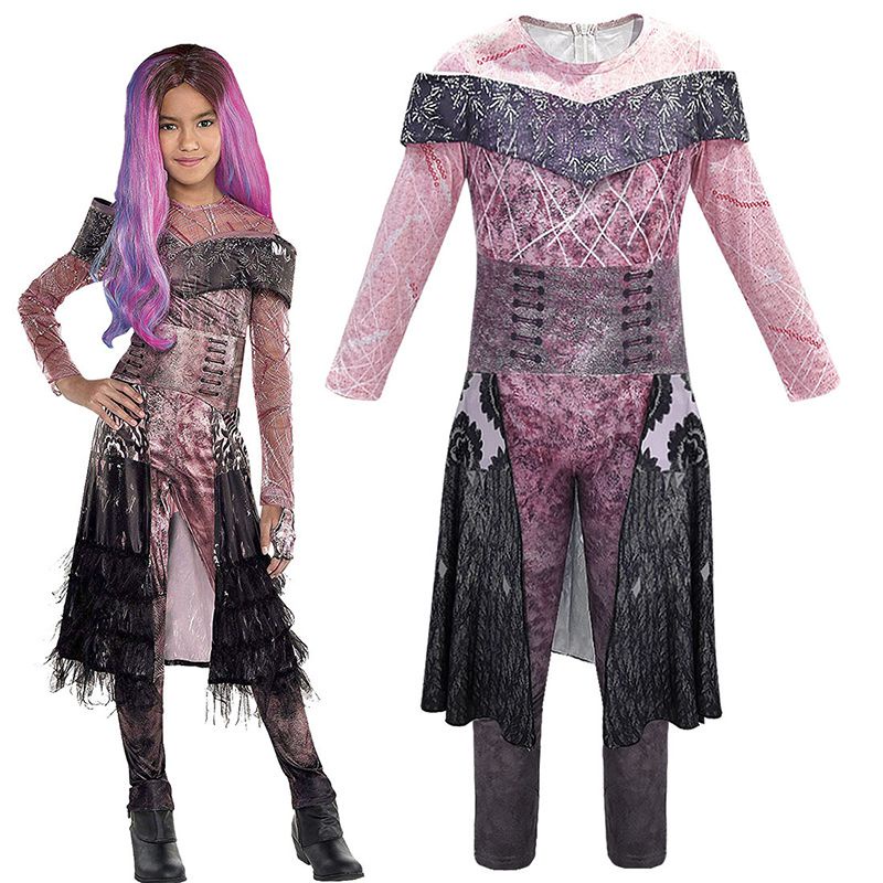 Anime jogo descendentes 2 mal vestido roxo princesa festa uniforme cosplay  traje role play halloween feminino