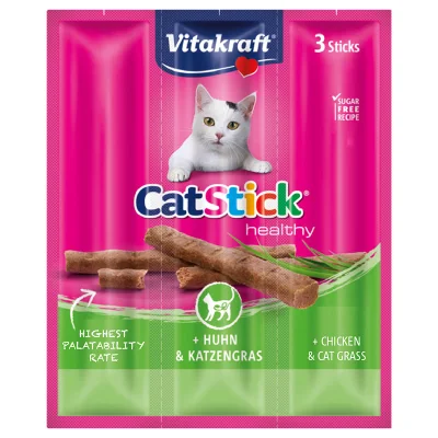 [5 Packs] Vitakraft Cat Stick Mini Chicken & Cat Grass 3s