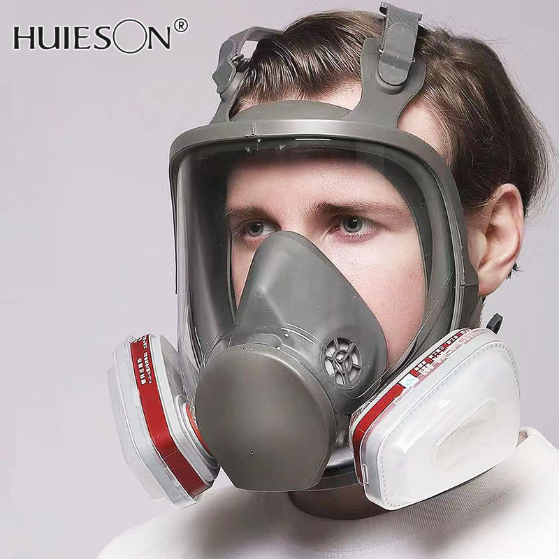 HUIESON Mặt nạ khí 6800, sơn phun, thuốc trừ sâu, bụi hóa học và bọc hoàn toàn độc, phòng cháy chữa cháy tầm nhìn rộng