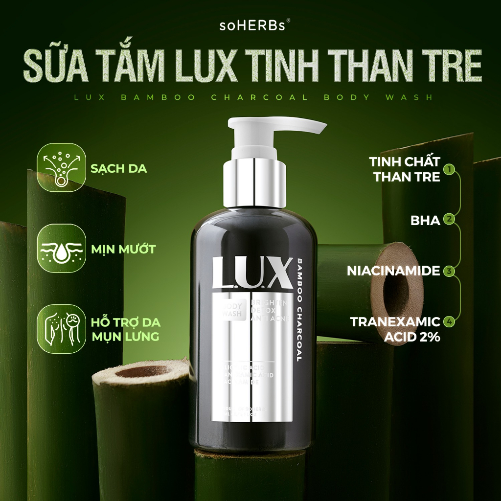 Sữa tắm lux tinh chất than tre soherbs 250ml