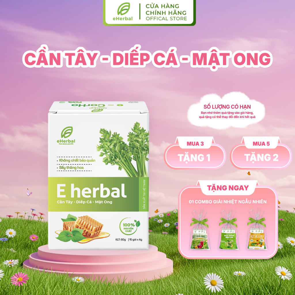 Bột Cần Tây Diếp Cá Mật Ong Sấy Thăng Hoa Eherbal (Hộp 60g | 15 gói x 4g)