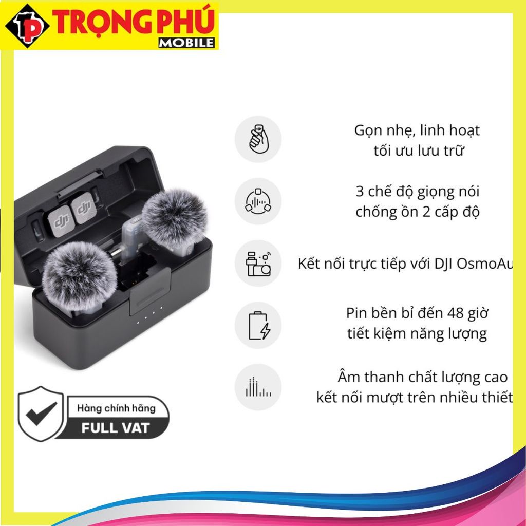 Micro thu âm DJI Mic Mini 2 (2 TX + 1 Mobile RX + Charging) 2 mic + 1 thu cho điện thoại + hộp sạc + phụ kiện - Online