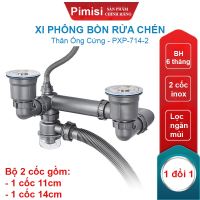 Bộ Xi Phông Chậu Rửa Bát 2 Hố Phi 1114 Inox 304 Pimisi PXP-714-2 Xả Nước Chậu Rửa Chén 2 Hộc-1 Thoát Tràn | Chính Hãng