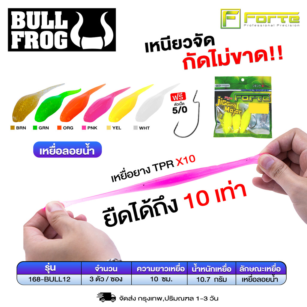 [Forte] BULL12 เหยื่อยาง บูลฟ็อก ลอยน้ำ เหนียว10เท่า ยางกัดไม่ขาด ตีไกลจัด เนื้อเหมือนจริง ราคา 49 บาท*ส่งฟรี