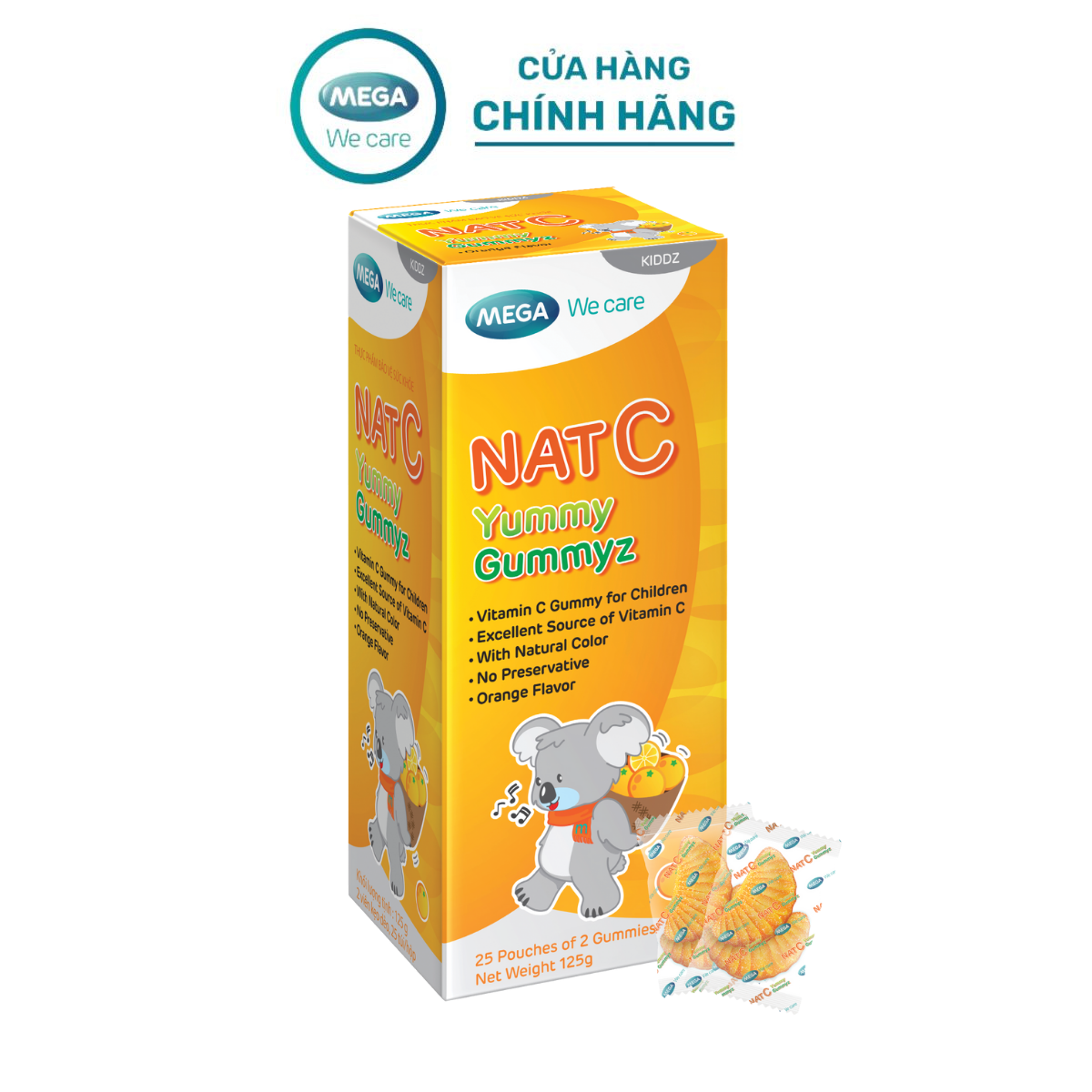  Thực phẩm bảo vệ sức khỏe NAT C Yummy Gummyz  hương cam  bổ sung Vitamin C hằng ngày  Hộp 25 túi 2 viên  