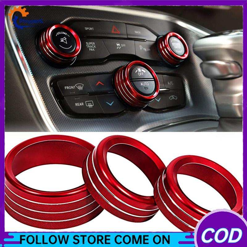 Ptsygantl Circle Cool LMajania SaiDeng Leambiel Motors Yesfashion SW DanLong Yingdd SMX kumi Litake Passion Time Litake Motors TEQIN 3 Pcs/set Decor Trim Rings Set Air Conditioning Audio Knob Aluminum Alloy Decorative Ring For 15-20 Challenger