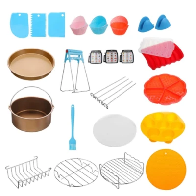 Air Fryer Accessories,Air Fryer Oven Accessory Set with Cake Pan,Pizza Pan,Skewer Rack Silicone Baking Cup Kit