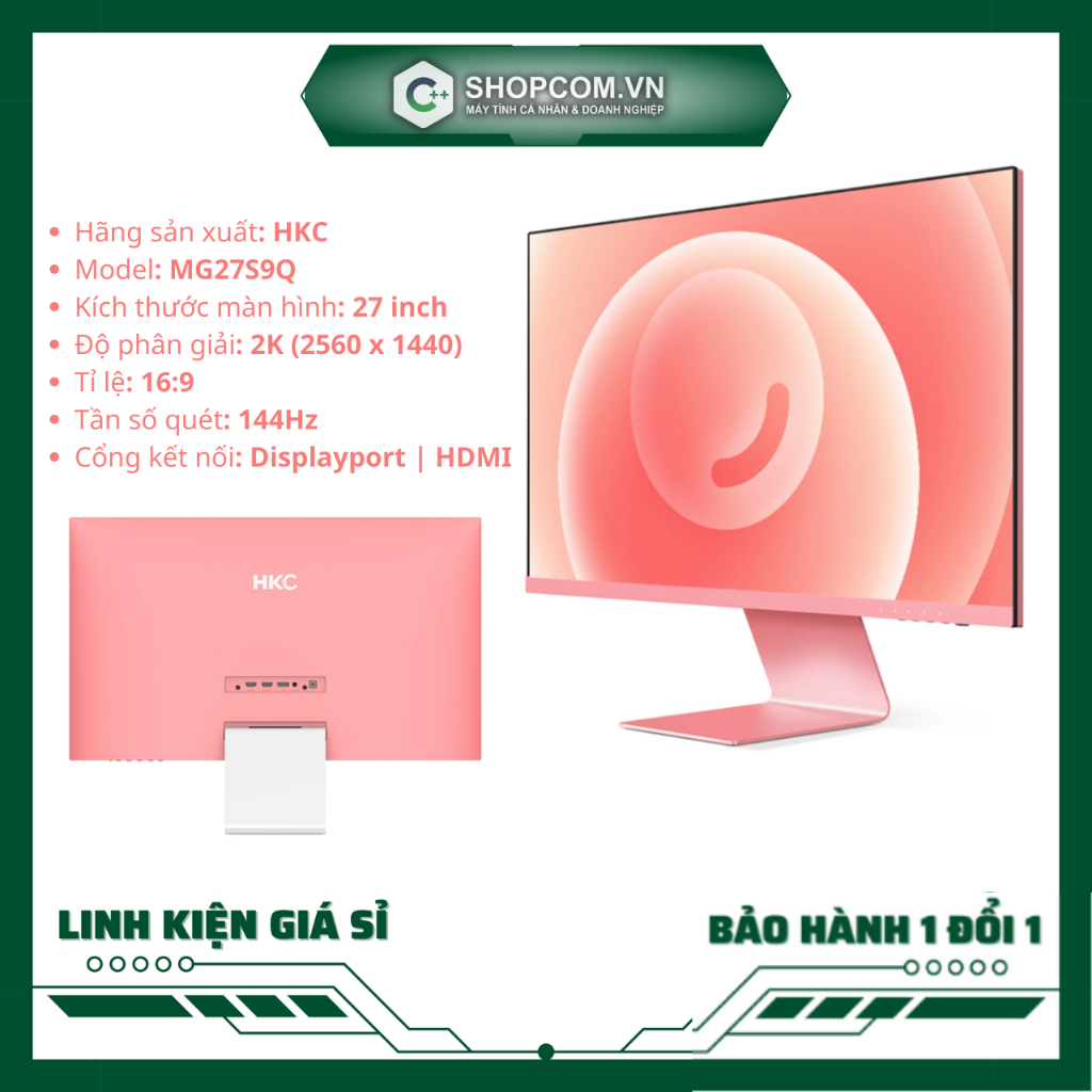 [New Fullbox BH 24 tháng] Màn Hình máy tính màu hồng HKC 27 MG27S9Q - Pink linh kiện chính hãng Shop