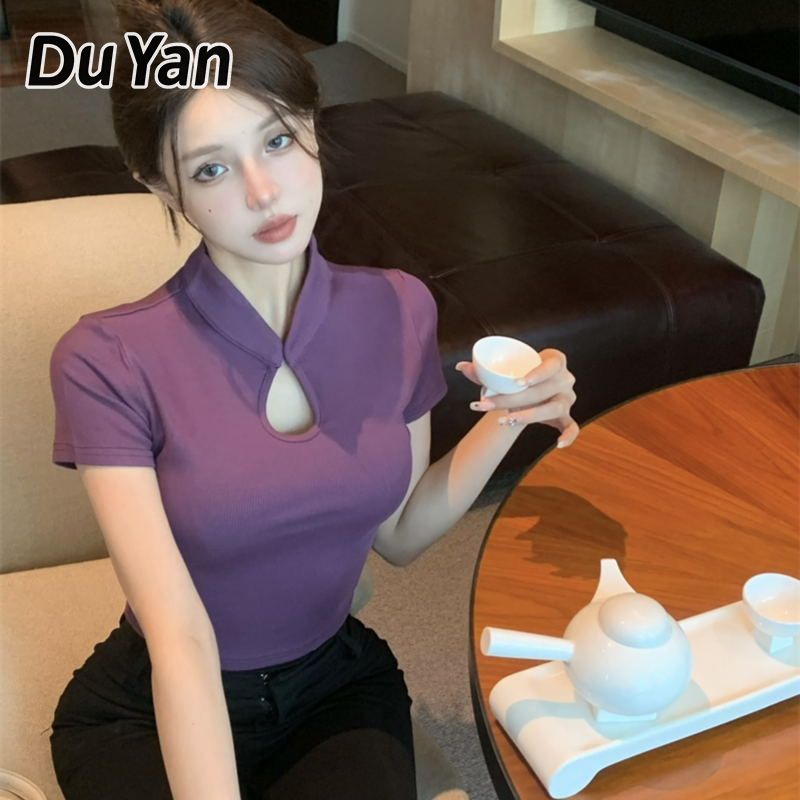 Du Yan Summer Retro Short Sleeve Midriff-Baring Top Chinese Style Short Sleeve ราคา 149 บาท*ส่งฟรี