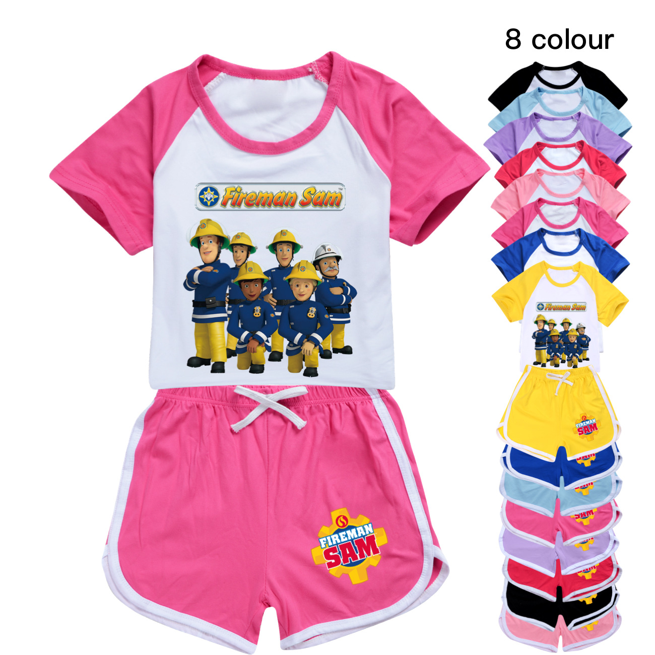 2025 Năm Mới Cotton Cổ Tròn Tay Ngắn T Áo Thun FIREMAN SAM  Lính Cứu Hỏa 100-170 Bộ Đồ Thể Thao Quần