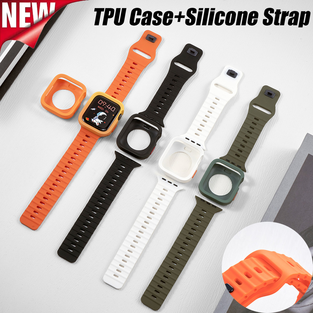 เคสป้องกัน TPU + สายซิลิโคนกีฬา เข้ากันได้กับ Apple Watch Ultra 49mm 46mm 45mm 44mm Watch Series 10 9 8 7 6 5 4 SE ราคา 131 บาท*ส่งฟรี