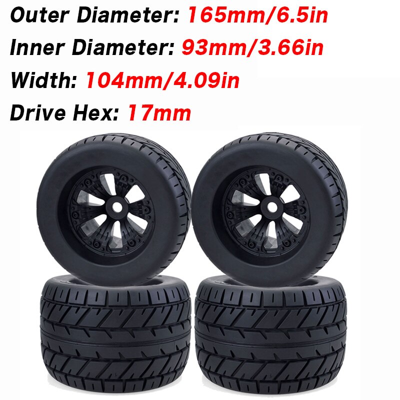 4PCS 1 8 Monster Truck Wheel Rims and Tires Set 17mm Hex 165mm RC Tyre for