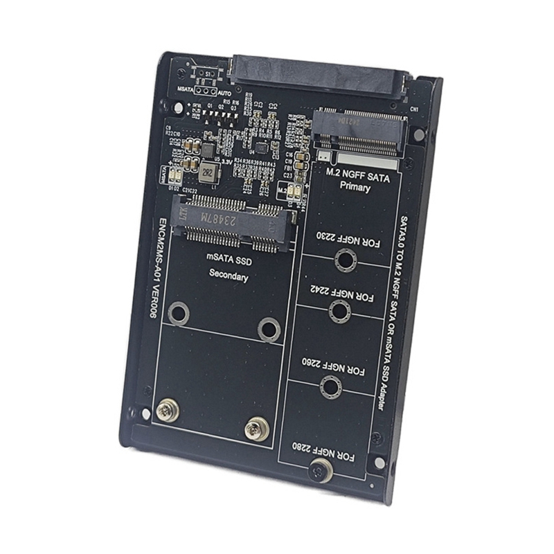 M.2 NGFF&MSATA to SATA3.0 6Gbps 2.5In Adapter Card SSD Case Enclosure with Socket Support M.2 SATA SSD MSATA SSD